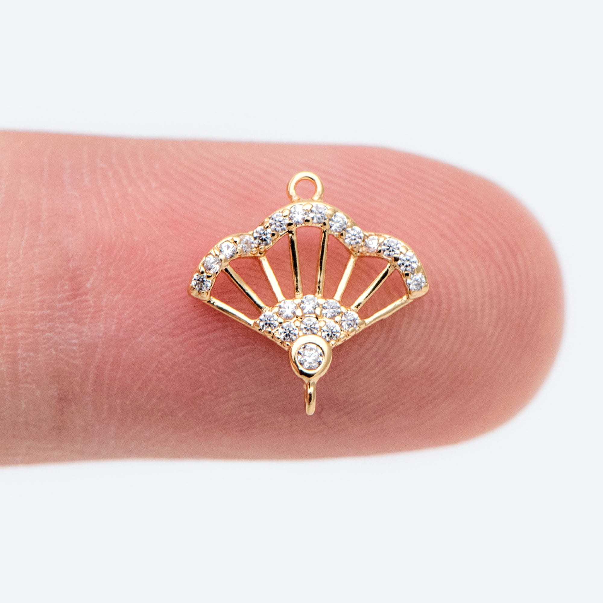 4pcs CZ Pave Gold Fan Shaped Connectors 11mm, Earring Findings, Jewelry Making, Diy Material, Jewelry Supplies (GB-2005)